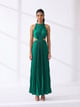 Pleated Halter Gown Green color