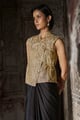 Embroidered Sleeveless Top Beige Gold Beige/Gold color