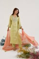 Lime Floral Zari Anarkali with Pants & Dupatta Green color
