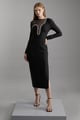 Figure Form Bandage Mesh Detail Asymmetric Trim Midi Dress Black color