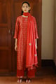 Tango Red Woven Silk Salwar Suit Red color