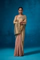 Farozaan Tissue Fabric Peach & Green Sarees Peach/Green color