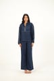 100% Linen Straight Pants with Top Stitch Detail | Navy Blue Navy Blue color
