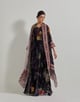 Black Botanical Panelled Dress with Emb and Printed Cape Jacket Black color