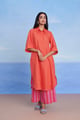 Tangerine Linen Women'S Shirt Kurta Orange color