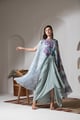Moon Light Blue Flower Print Kaftan & Dhoti Set Blue color