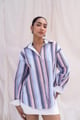 Multicolour Striped Shirt with Back Embroidery Blue/Grey/Pink color