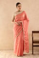 Red Gold Sequins Chanderi Stripe Saree Red color