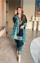 Aafreen Velvet Embroidered Set Teal Blue color