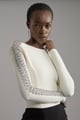 Figure Form Bandage Knit Embellished Top Cream color