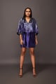 Pleated Metallic Cape Style Short Dress Purple color