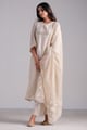 Fog Beige Woven Kurta and Contrast Dupatta with Hand Work Detailing Fog Beige color