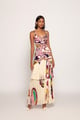 Paisley Print Pleated 2 Tier Maxi Dress Ivory Ivory/Purple color