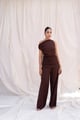 Brown Ribbed Top & Pants Set Brown color