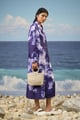 Relaxed Shirt Dress Cotton Poplin Abstract Print Purple/Navy color