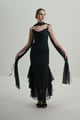 Black Polka Dot Gown with Stole Black color