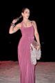 Mini Satin Clutch Bag with Fringes ANTIQUE PINK-GOLD color