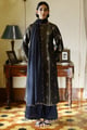 Night Black and Golden Woven Silk Salwar Suit Black color