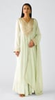 Chiffon Emb Anarkali Set Pista color