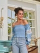 Lace Smocked Top Blue color