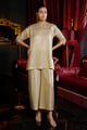 Metallic Stripe Embroidered Pant Ivory/Gold color