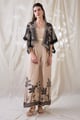 Noorani Printed Jumpsuit with Embroidered Jacket Beige/Black color