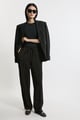 Twill Tie Waist Woven Straight Leg Trouser Black color