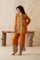 Elorah Satin Embroidered Matching Set Mustard color
