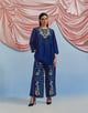 Bouquet Pleated Top & Pants Set Blue color