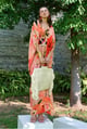 Boheme Floral Print Maxi Kaftan with Embroidered Patch Peach/Orange/Green color
