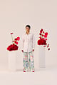 Floral Printed Linen Wide Leg Pants White color