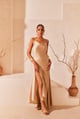 Satin Cowl Neck Maxi Dress Gold color