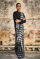 Metallic Check Sari Skirt Black color