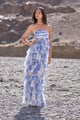 Cascading Ceramic Print Gown White/Blue color