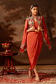 Orani Embroidered Drape Dress Set Red color