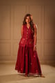 Wine Linen Button-Front Waistcoat with Embroidered Pockets - HEADSTRONG - Image 1