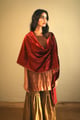 Stole in Red Velvet with Zari Scallope Red color