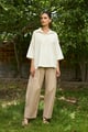 Floral Applique Top with Beige Farshi Pants Ivory/Beige color