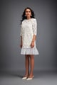 Floral-Cut Velvet Shift Dress with Sheer Hemline White color