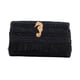 Jena Black Slim Raffia Clutch with Gold Emblem Black color