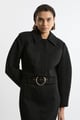 Brushed Cropped Collared Trench Jacket Black color