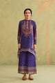 Royal Purple Hand Embroidered Crepe Matching Set Royal Blue/Purple color