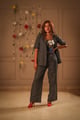 Slate Grey Linen Tailored Blazer with Half Sleeves - HEADSTRONG - Image 1