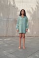 Waves Hemp Shirt Dress Blue color