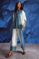 Border Printed Pant White/Blue/Green color