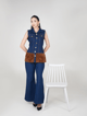 Ecru Fur Denim Vest and Pants Blue color