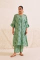 Teal Chanderi Hand Block Floral Kurta Set Teal color