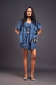 Oversized Cuban Collared Green Shirt Co-Ord Blue color