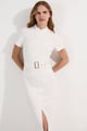 Belted Ponte Midi Dress Ivory color