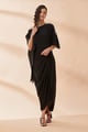 Pearl Detail Drape Noir Dress Black color